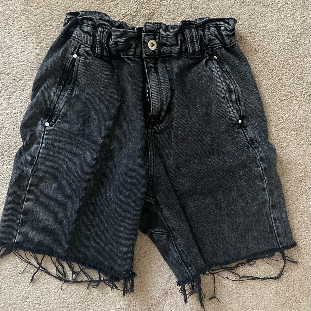 Black Jean Shorts Distressed High-Waisted